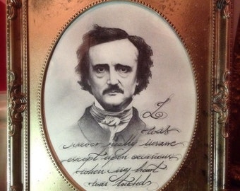 Framed print Edgar Allan Poe illustration portrait poem quote vintage victorian  literature poetry lovers gift