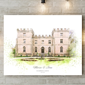 Wedding Venue Print, Wedding Gift, Venue Sketch, Painting from Photo, Personalised Drawing, Couple Gift, 1st Wedding Anniversary Present