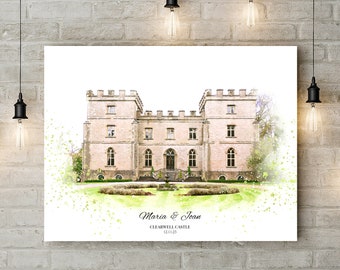 Wedding Venue Print, Wedding Gift, Venue Sketch, Painting from Photo, Personalised Drawing, Couple Gift, 1st Wedding Anniversary Present