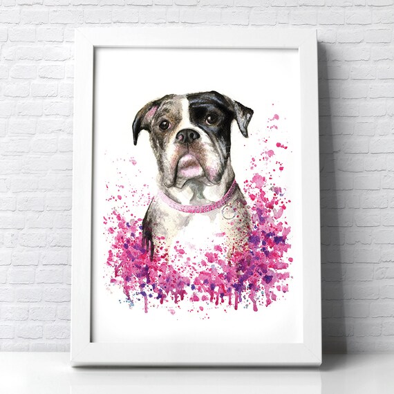 Personalised Pet portrait colourful illustration made with watercolours and pastels custom painting