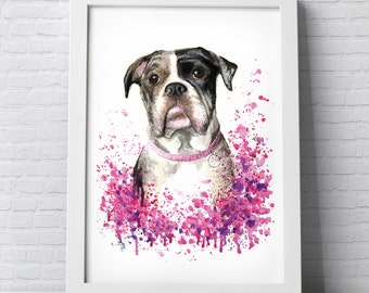 Custom Pet Portrait colourful painting made with watercolours and pastels personalised illustration