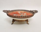 Antique Japanese Enameled Meiji Ceramic Dish - Flowers and Bird Decor - Late 19th Century