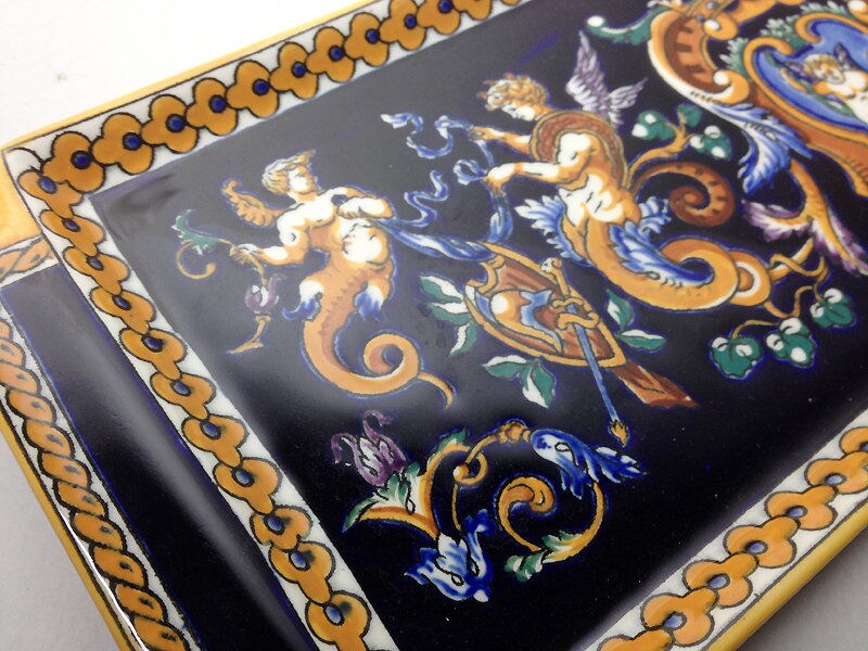 French Vintage Gien Faience Cake Dish Ultramarine Blue