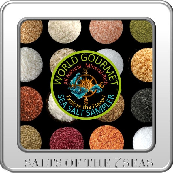 The WORLD TIN Gourmet Sea Salt Sampler 16 All Natural Salts from around the world.