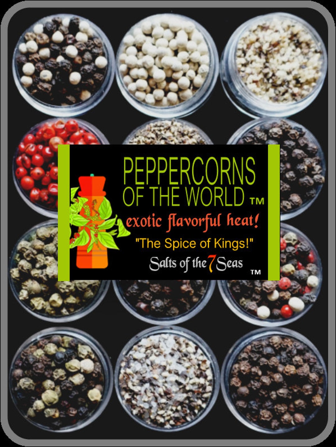PEPPERCORNS of the WORLD Sampler, 12 Samples of Gourmet All Natural