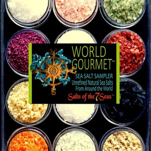 The WORLD Gourmet Sea Salt Sampler 12 All Natural Salts from around the world. BEST SELLER image 1