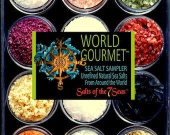 The WORLD Gourmet Sea Salt Sampler 12 All Natural Salts from around the world. BEST SELLER!