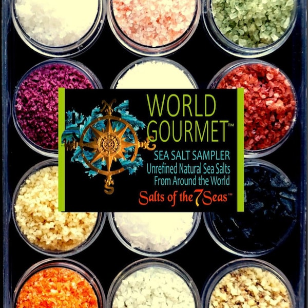 The WORLD Gourmet Sea Salt Sampler 12 All Natural Salts from around the world. BEST SELLER!