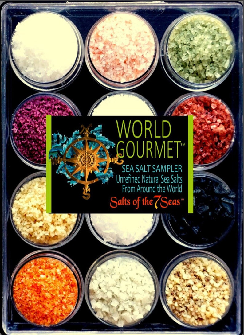 The WORLD Gourmet Sea Salt Sampler 12 All Natural Salts from around the world. BEST SELLER image 1
