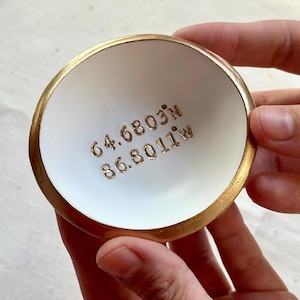 Personalized Coordinates Jewelry Dish, Custom Latitude Longitude Ring Holder, Wedding Gift for Couple