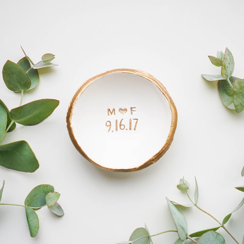 Personalized Wedding Gift / Jewelry Dish / Date and Initials / Etsy