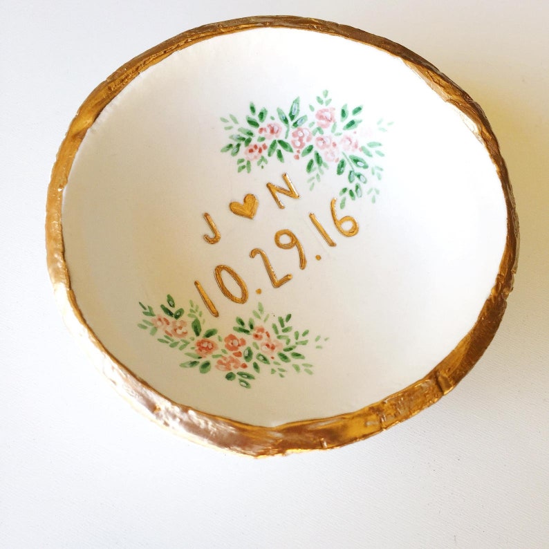 Personalized Wedding Gift / Jewelry Dish / Date and Initials / Etsy