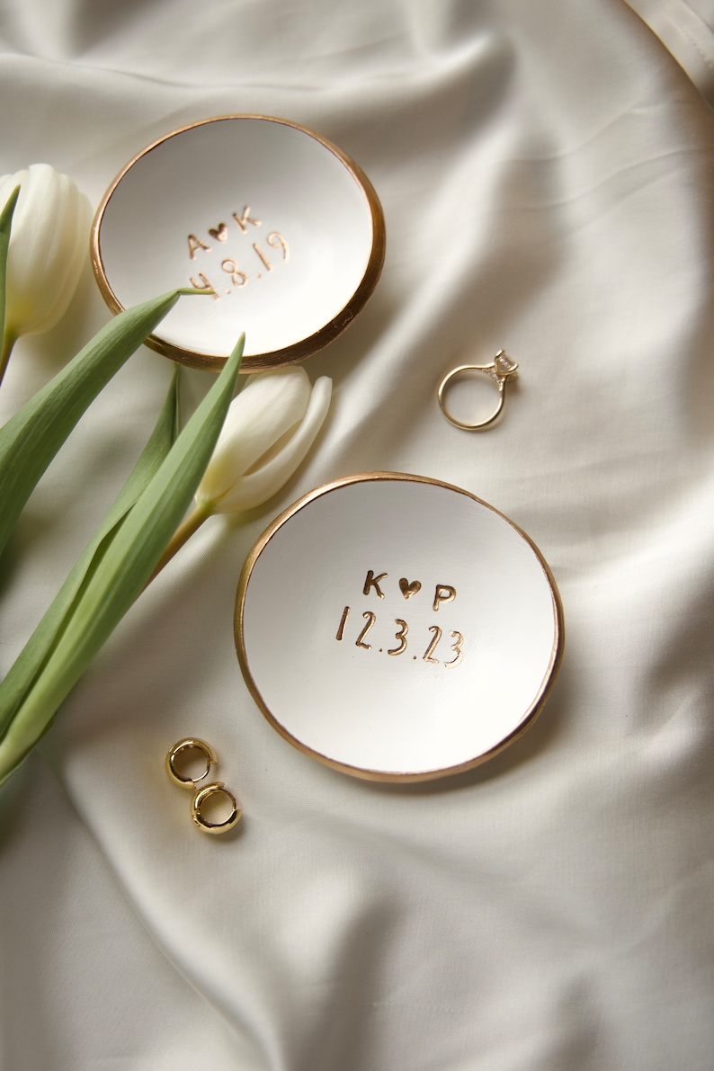 Engagement Gift / Ring Dish / Jewelry Dish / Date and Initials / Wedding Gift / Personalized Gift / Gift for Her / Anniversary image 5