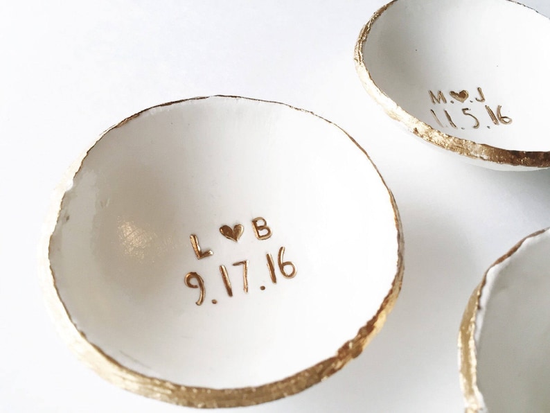 Personalized Wedding Gift / Jewelry Dish / Date and Initials / Etsy