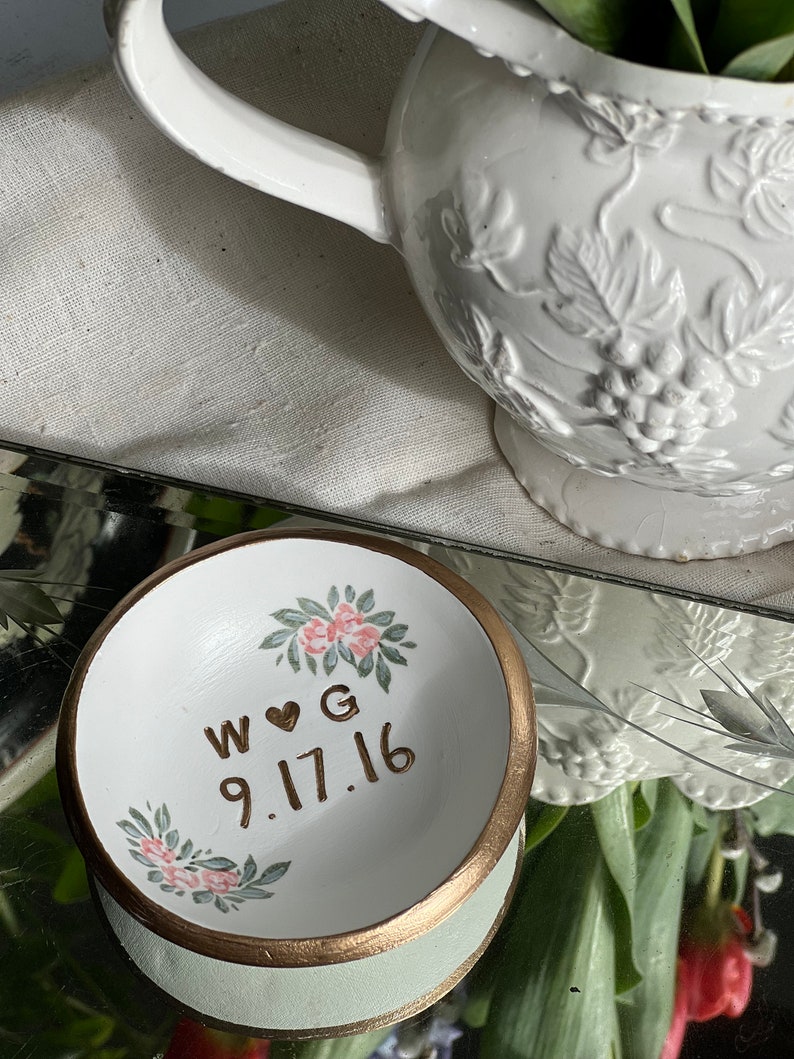 Engagement Gift / Ring Dish / Jewelry Dish / Date and Initials / Wedding Gift / Personalized Gift / Gift for Her / Anniversary image 2