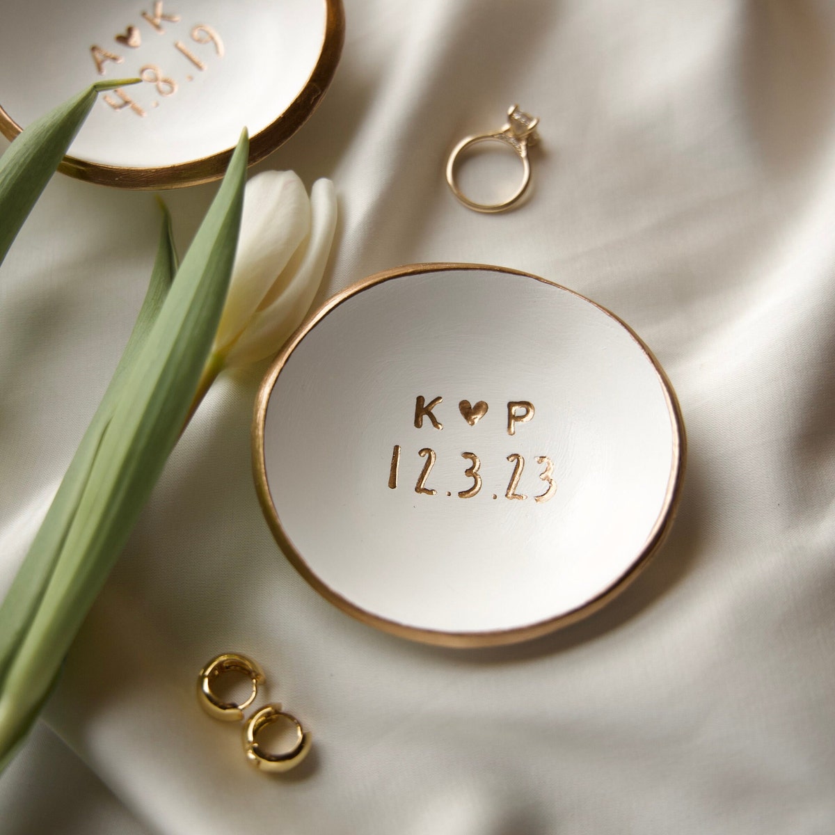 Wedding Gift for Couple Personalized Jewelry Dish / Date and Initials