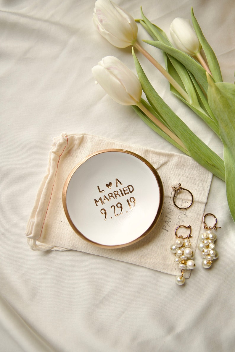 Wedding Gift For Couple Jewelry Dish / Date and Initials / Wedding Gift / Personalized Gift / Personalized / Engagement Gift / Bridesmaids image 1