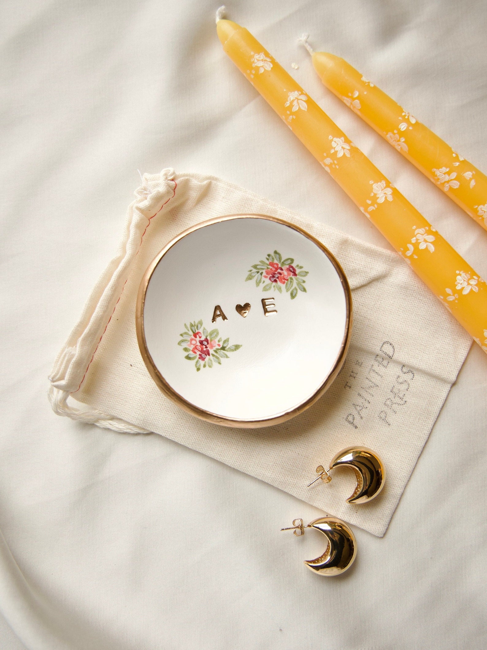 Personalized Gift / Ring Dish Personalized / Jewelry Dish - Floral Design