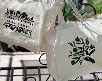 Hand Stamped Tote Bag, Market Bag, Grocery Bag, Book Bag