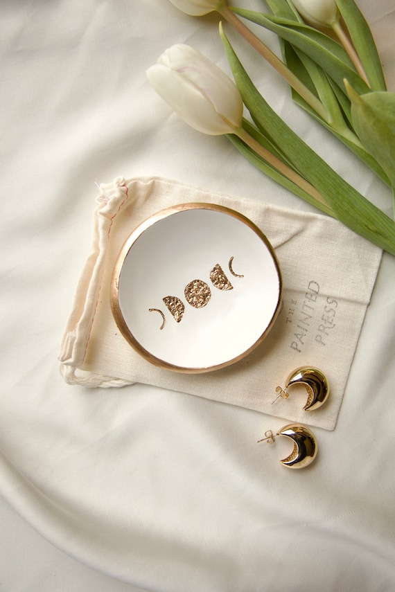 Ring Holder Dish, Moon Phases, The Painted Press Ring Dish, Jewelry Dish, Phases of the Moon Jewelry Holder Trinket Tray, Horoscope Gift