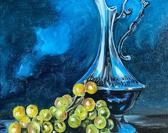 Grapes And Wine Jar Oil Painting