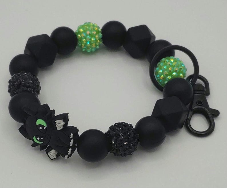 Toothless Keychain, Wristlet or Mirror hanger Wristlet Green
