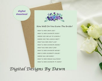 Printable Wedding Shower Games, Bridal Shower Game, Printable Green Wedding Game, How Well Do You Know The Bride, Instant Download 03