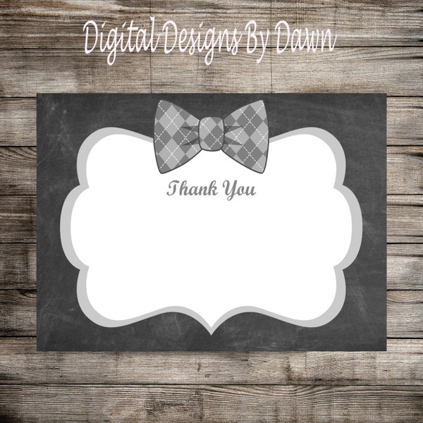 Polka Dot Bow Tie Thank You Card, Boy Baby Shower Thank You, Baby Boy Black White, 4 x 6 Printable, Chalkboard, INSTANT DOWNLOAD T203