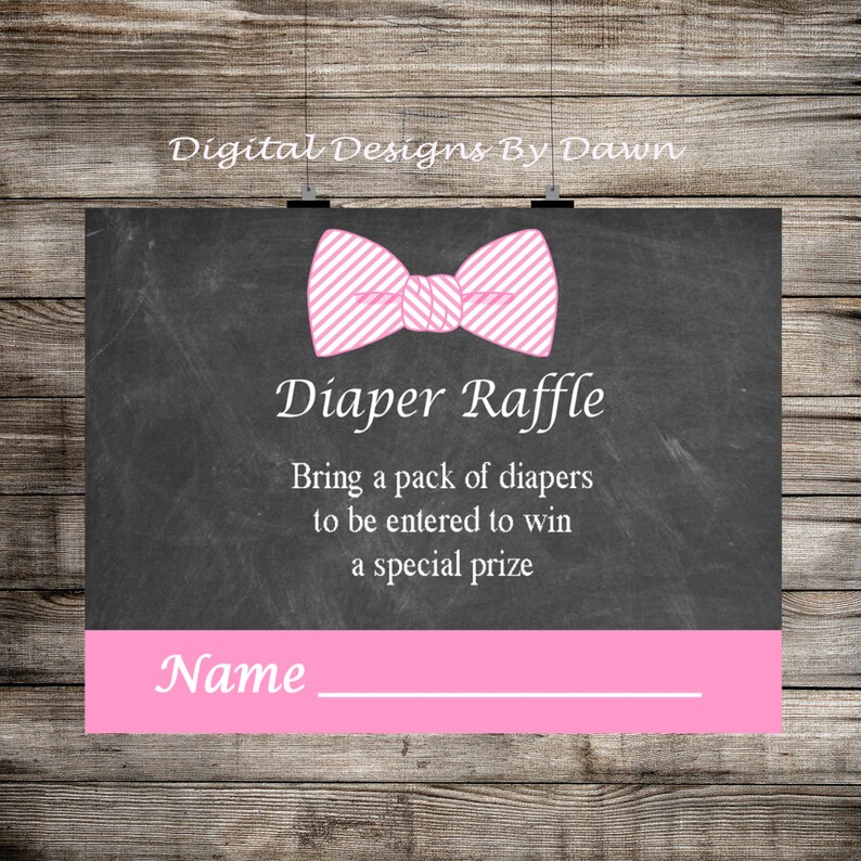 Baby Shower Games, Diaper Raffle Ticket, Girls Diaper Raffle Card, Pink