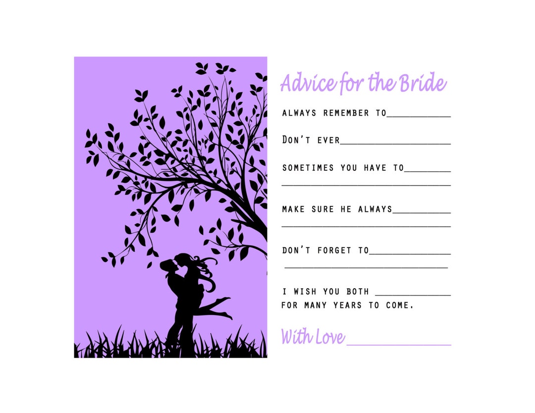 Printable Bridal Shower Advice Card, Bride to Be Advice Cards, Wedding ...