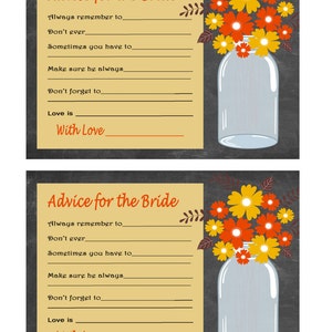 Printable Wedding Advice Card, Fall Advice Bride, Bridal Shower Advice, Wedding Shower Well Wishes, Orange, Yellow INSTANT DOWNLOAD 312 image 2