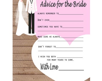 Marriage Advice Card - Advice For The Bride - Bridal Shower Wishes - Wishes For Bride - Wedding Advice Cards - Wedding Shower Game 289