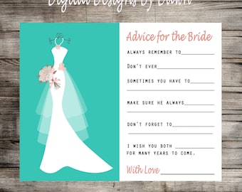 Wedding Wishes - Bridal Shower Game - Wedding Advice Cards - Wishes For Marriage - Marriage Greetings - Bridal Shower Wishes - Turquoise 215