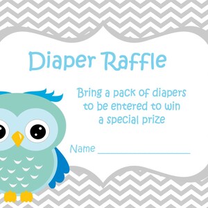 Baby Shower Diaper Raffle - Baby Shower Owl - Diaper Games - Owl Shower - Owl Baby Boy - Diaper Raffle Ticket - Baby Boy Owl 402