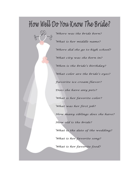 Bridal Shower Game How Well Do You Know The Bride Game Print Etsy