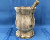 Vintage Wood Mortar and Pestle, Rustic, Country, Farmhouse Kitchen Decor, Primitive Wooden Mortar Pestle Herb Spice Grinder