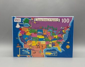Vintage USA Map Puzzle, 100 Pieces Educational Children's Vista Puzzle
