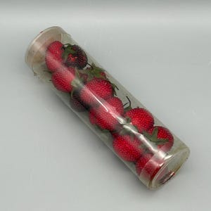 Vintage Beaded Red Raspberries Faux Fruit, New Unused Tube of 14 Berries