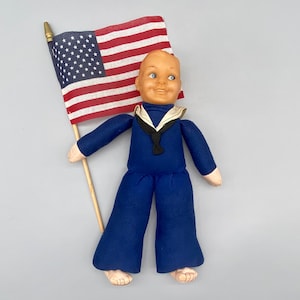 Vintage Sailor Doll Cruise Ship Souvenir (No Hat) Vinyl Rubber Head/Cloth Body/Bare Feet, circa 1960s, Norah Wellings Style, Great Condition