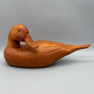 Vintage Carved Wood Duck with Glass Eyes – Country Cottage Farmhouse Decor