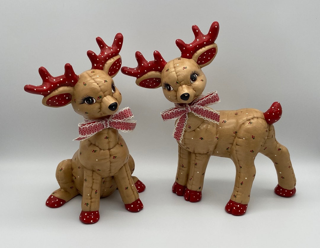 Vintage Kimple Ceramic Large Christmas Reindeer Figures Hand Etsy