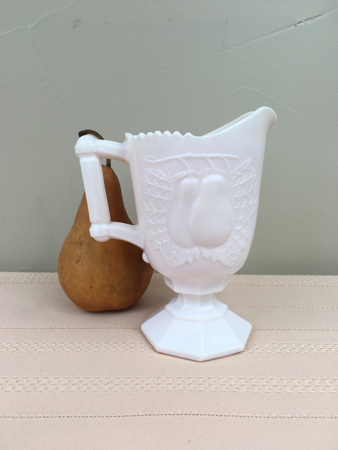 Vintage Pink Milk Glass Creamer, Shell Pink Creamer Baltimore Pear