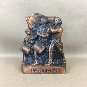 Cast Metal Coin Bank &quot;The Sprit of &#39;76&quot; Bicentennial Penny/Coin Bank, Figural Patriotic Collectible, by Banthrico Inc. Chicago