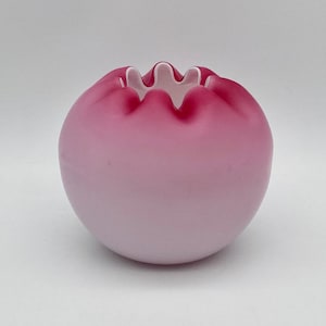 Antique Mt Washington Glass Peachblow Rose Bowl Vase early 1900s Pink Ombre Satin Glass Crimped Edge, Victorian Style Glass, no chips/cracks