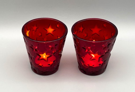 Biedermann & Sons Glass Votive Candle Holders 2 Amberina Red | Etsy