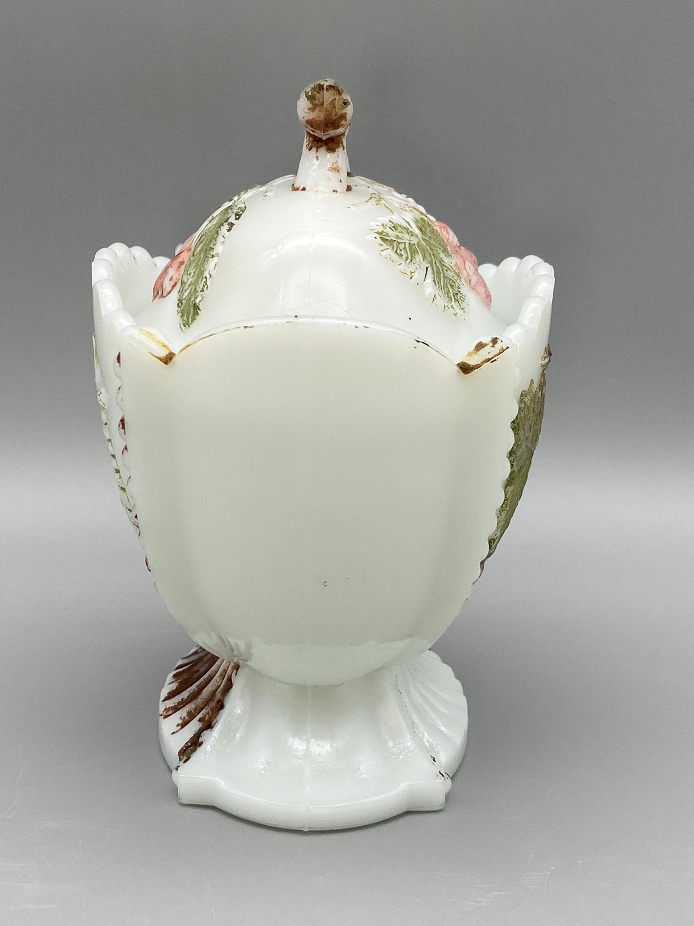 Antique Milk Glass Sugar Bowl/Dish with Lid Cherries/Grapes Etsy