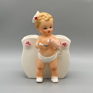 RELPO Baby Nurse Planter #K1450, ADORABLE!, Uncommon, vintage 1950s to 60s, "As Is" end of spoon is broken, No chips No cracks etc.