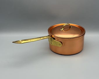 Vintage Copper Sauce Pan with Lid, Tagus R 11 -  3 1/2 cup size, made in Portugal