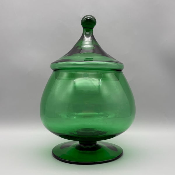 Vintage Empoli Emerald Green Glass Apothecary Jar with Lid Candy Jar Mid-Century era Italy
