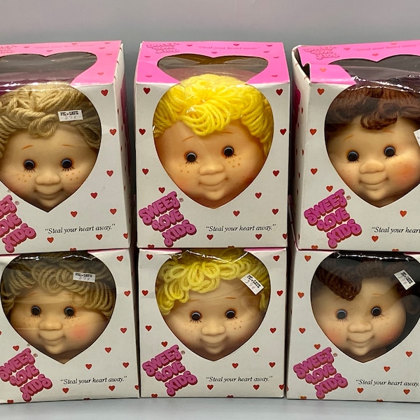 Sweet Love Kids Plastic Doll Head with Yarn Hair, NOS circa 1960s to early 1970s, 2 of each available yellow brown beige hair, choose 1